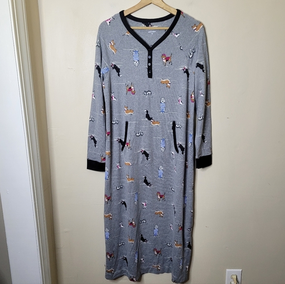 Cuddl Duds Dog Print Sleep Shirt Loungewear Pocket Henley Size M Comfort Code - Picture 3 of 10